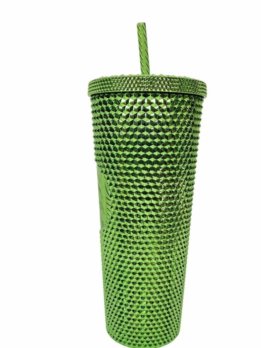 Starbucks Tumbler 24oz Lime Green Studded Metallic Grid Cold Cup 011147112